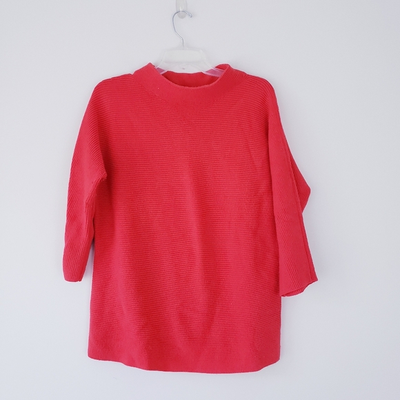Lands' End Coral Red Orange Funnelneck Sweater Shrug Shaker Knit Textured Medium - Picture 8 of 8